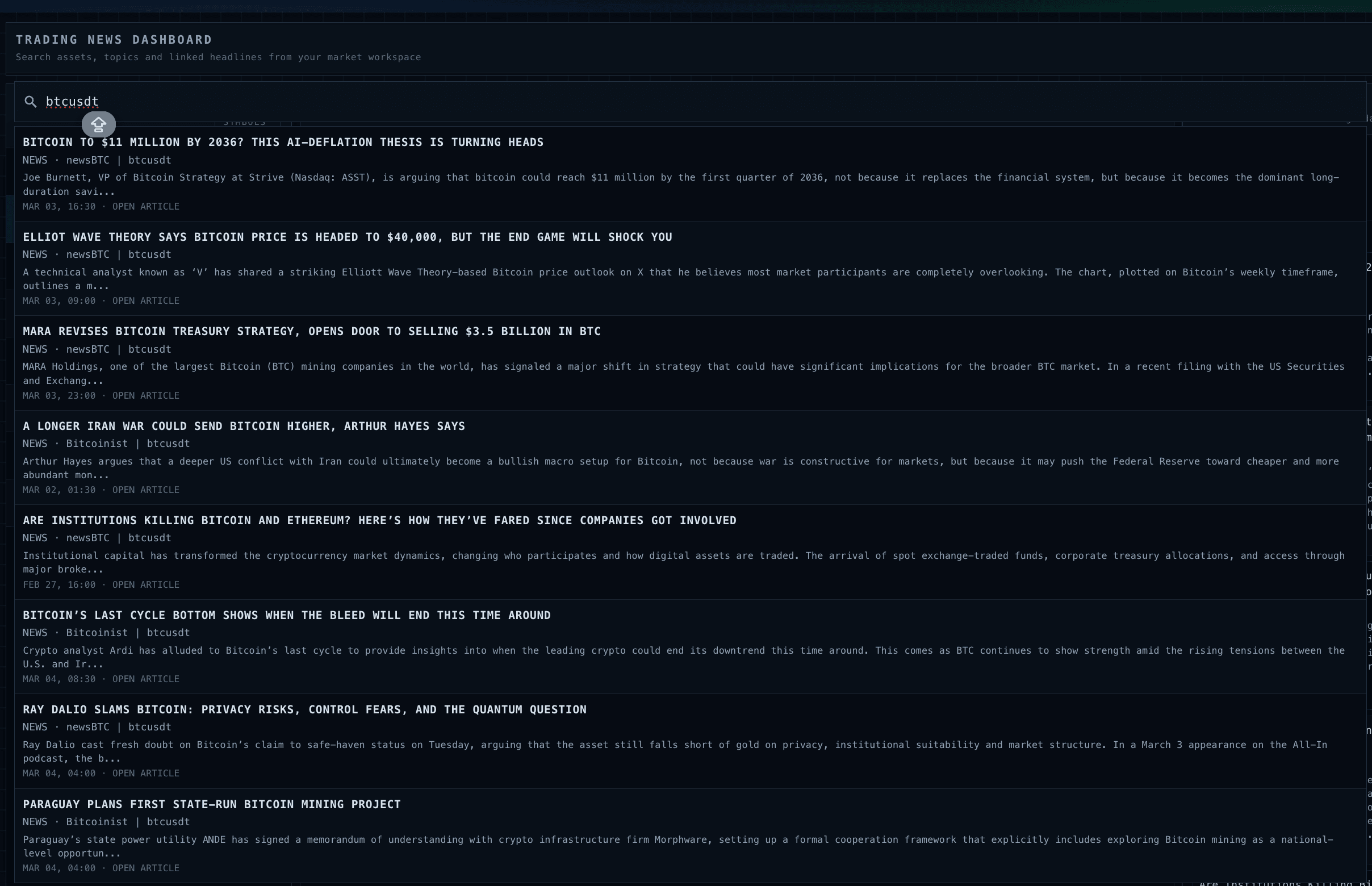 News search screenshot