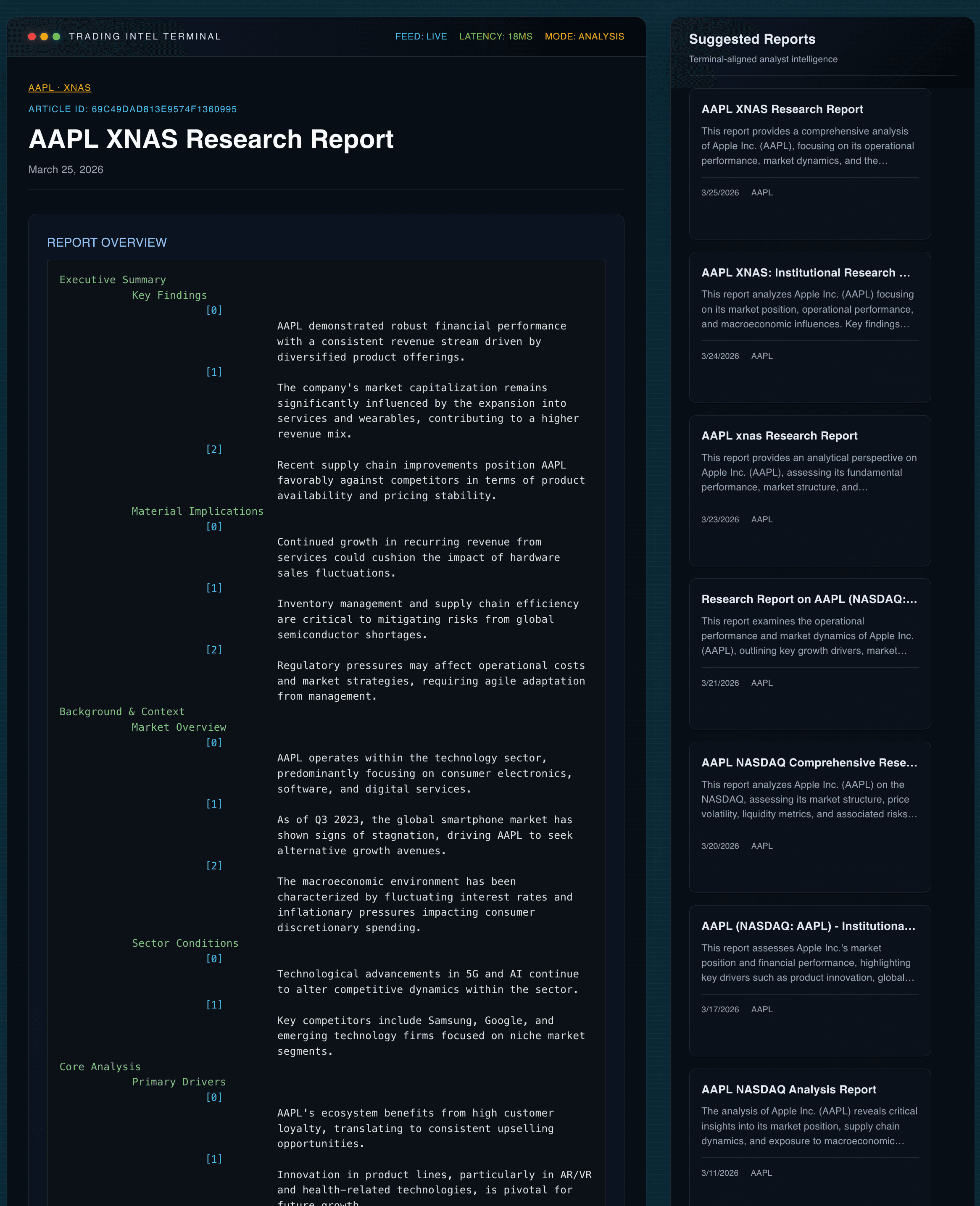 Stock report screenshot